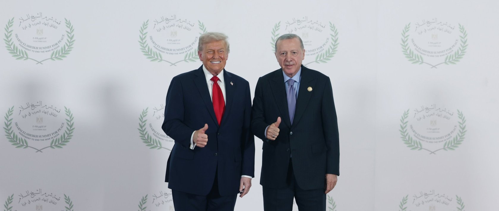 U.S. President Donald Trump and President Recep Tayyip Erdoğan pose for a photo during a summit on Gaza in Sharm el-Sheikh, Oct. 13, 2025 (AA File Photo)