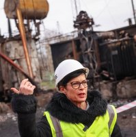 European Commissioner for Enlargement Marta Kos visits a thermal power plant damaged by recent Russian missile and drone strike, amid Russia&#039;s attack on Ukraine, in an undisclosed location of Ukraine Dec. 10, 2025. (Reuters Photo)