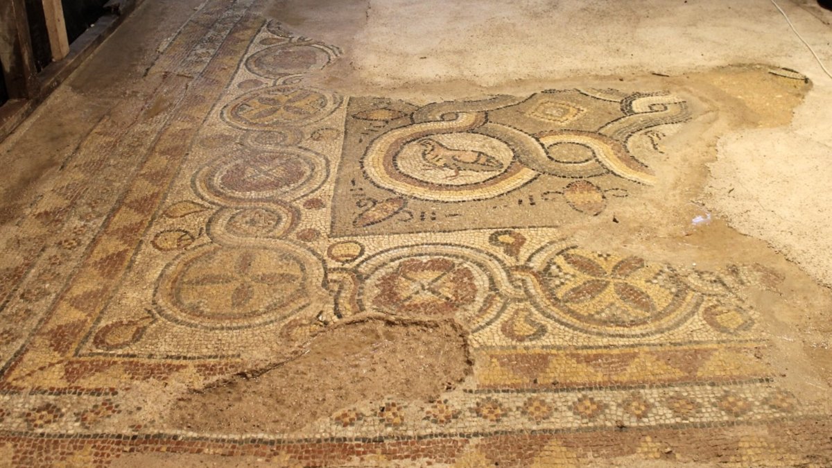 Floor mosaics, 1,600 years old, uncovered at an excavation site in the Turkish Black Sea province of Sinop, Türkiye, Dec. 12, 2025. (AA Photo)