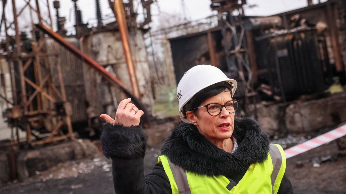 European Commissioner for Enlargement Marta Kos visits a thermal power plant damaged by recent Russian missile and drone strike, amid Russia&#039;s attack on Ukraine, in an undisclosed location of Ukraine Dec. 10, 2025. (Reuters Photo)