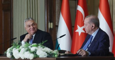 President Recep Tayyip Erdoğan and Hungarian Prime Minister Viktor Orban hold a one-to-one meeting between their delegations at Dolmabahçe Palace, Istanbul, Türkiye, Dec. 8, 2025. (AA Photo)