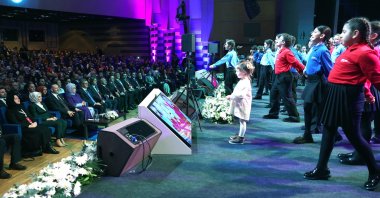 Children perform during the International Children’s Media Summit at the Haliç Congress Center in Istanbul, Türkiye, Dec. 6, 2025. (AA Photo)
