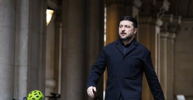 Ukrainian President Volodymyr Zelenskyy at 10 Downing Street, London, U.K., Dec. 8, 2025. (EPA Photo)