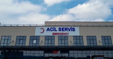 The emergency service entrance is illuminated during disaster-readiness training at a city hospital, Eskisehir, Turkiye, May 22, 2023. (Shutterstock Photo)