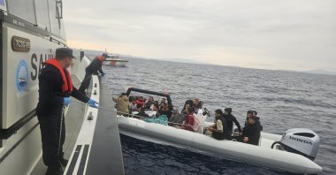Irregular migrants are rescued by the coast guard off Didim district, Aydın, Türkiye, Oct. 22, 2025 (IHA Photo)