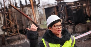 European Commissioner for Enlargement Marta Kos visits a thermal power plant damaged by recent Russian missile and drone strike, amid Russia&#039;s attack on Ukraine, in an undisclosed location of Ukraine Dec. 10, 2025. (Reuters Photo)