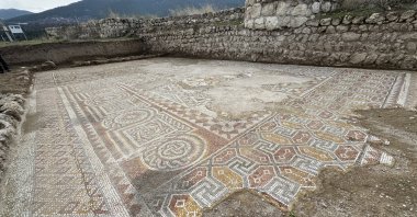 Mosaics unearthed in the ancient city of Hadrianopolis in Karabük, Dec. 10, 2025. (IHA Photo)