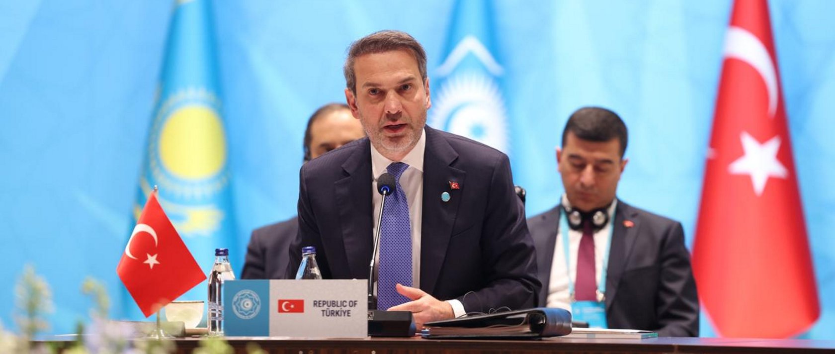 Energy and Natural Resources Minister Alparslan Bayraktar speaks at the ministerial meeting as part of the 5th Energy Ministers Council of the Organization of Turkic States (OTS), Istanbul, Türkiye, Dec. 10, 2025. (AA Photo)