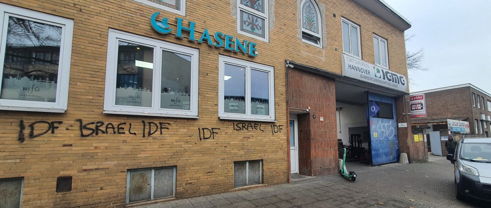 Ayasofya Mosque Association&#039;s building defaced with provocative graffiti in targeted attack, Hannover, in this photo released on Dec. 10, 2025. (AA Photo)