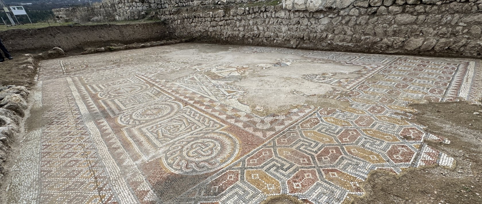 Mosaics unearthed in the ancient city of Hadrianopolis in Karabük, Dec. 10, 2025. (IHA Photo)