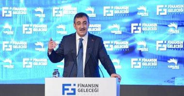 Vice President Cevdet Yılmaz delivers a speech at the 5th Future of Finance Summit, organized by Turkuvaz Media Group, Istanbul, Türkiye, Dec. 11, 2025. (AA Photo)