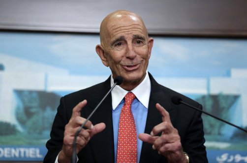 U.S. Ambassador to Türkiye and Special Envoy to Syria Tom Barrack speaks during a news conference following a meeting with Lebanese President Joseph Aoun, Beirut, Lebanon, Aug. 26, 2025. (EPA Photo)