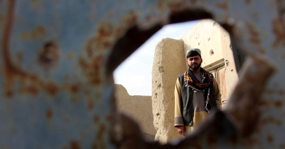 A man surveys a house that was allegedly damaged in cross-border firing, Spin Boldak, Afghanistan, Dec. 6, 2025. (EPA Photo)