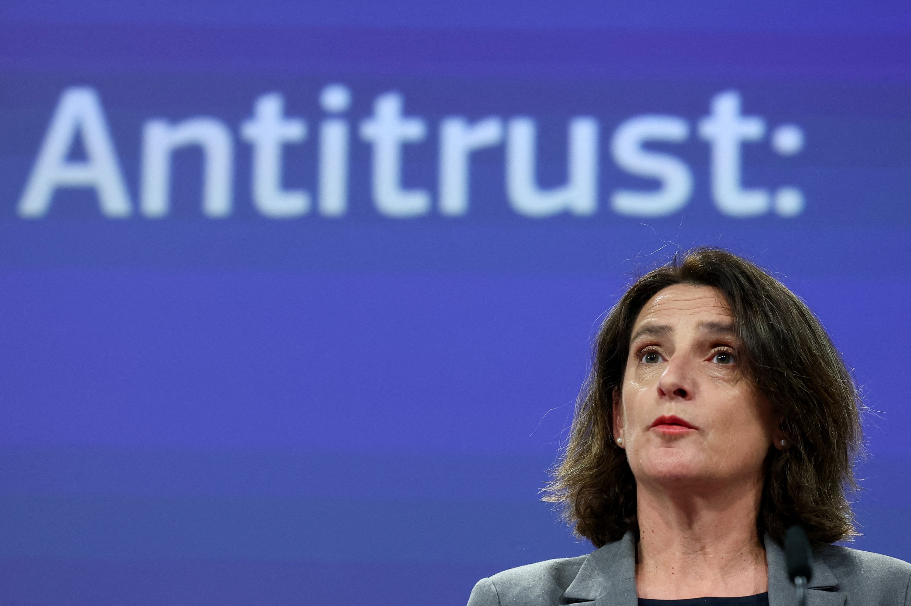 European Commission Executive Vice-President for Clean, Just and Competitive Transition Teresa Ribera speaks at a press conference in Brussels, Belgium, June 2, 2025. (Reuters Photo)