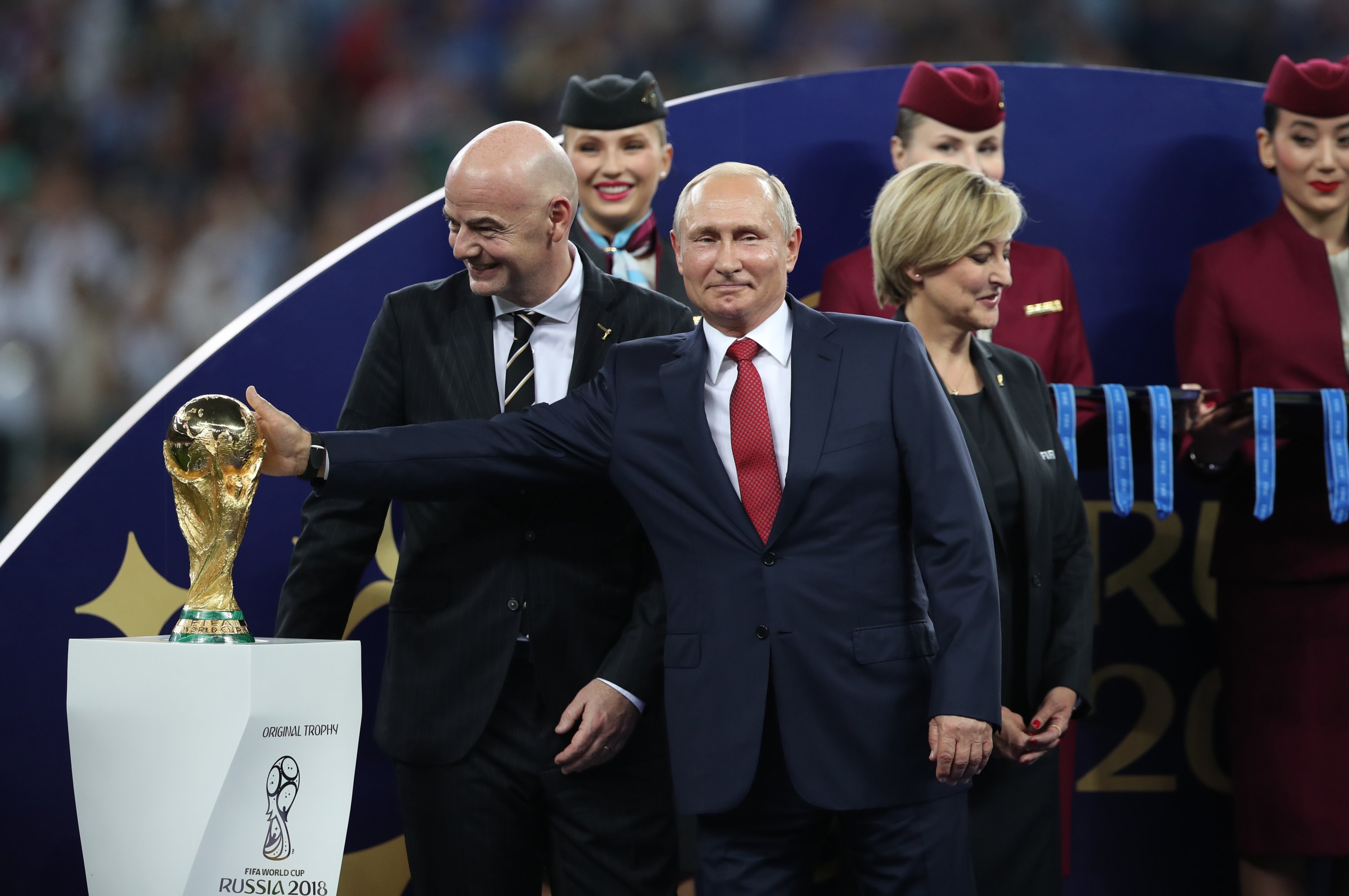 Gianni Infantino and Vladimir Putin are seen during the 2018 FIFA World Cup Russia Final between France and Croatia at Luzhniki Stadium, Moscow, Russia, July 15, 2018. (Getty Images Photo)