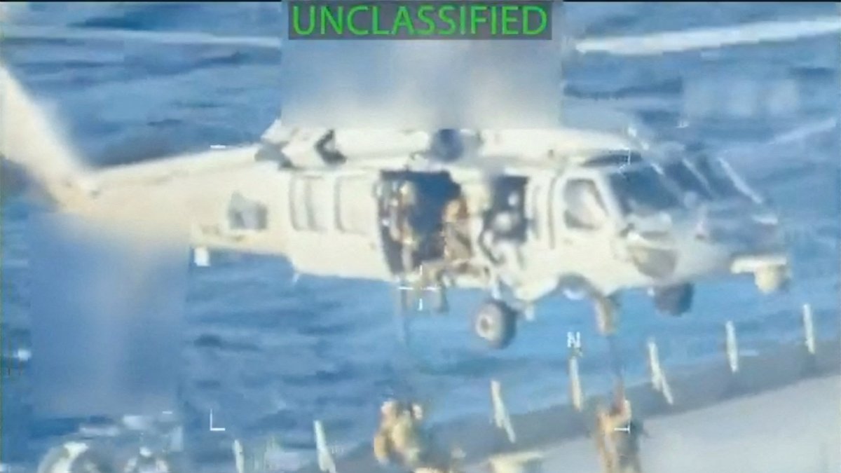 In a still image from video, U.S. forces abseil onto an oil tanker during a raid described by U.S. Attorney General Pam Bondi as its seizure by the United States off the coast of Venezuela, Dec. 10, 2025. (Reuters Photo)