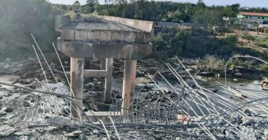 A bridge is damaged after Thai military strikes amid clashes along the Cambodia-Thailand border, in Pursat province, Cambodia, Dec. 13, 2025. (AFP Photo)