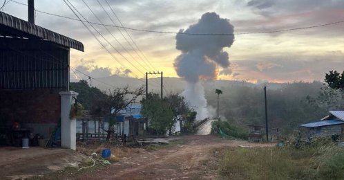 Smoke rises following a blast amid clashes along the Cambodia-Thailand border, in Pursat province, Cambodia, Dec. 13, 2025. (AFP Photo)