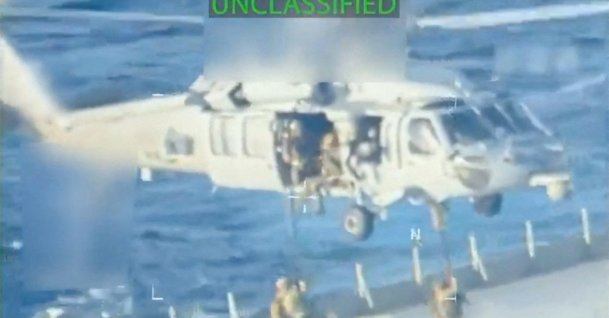 In a still image from video, U.S. forces abseil onto an oil tanker during a raid described by U.S. Attorney General Pam Bondi as its seizure by the United States off the coast of Venezuela, Dec. 10, 2025. (Reuters Photo)