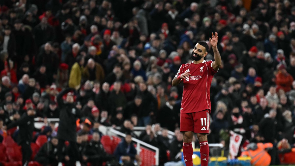 Liverpool's Egyptian striker Mohamed Salah applauds the fans following a match at Anfield, Liverpool, northwestern U.K., Dec. 13, 2025. (AFP Photo)