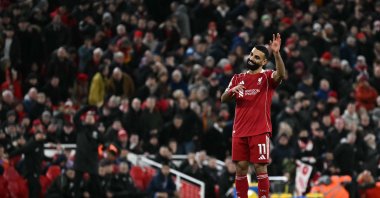 Liverpool&#039;s Egyptian striker Mohamed Salah applauds the fans following a match at Anfield, Liverpool, northwestern U.K., Dec. 13, 2025. (AFP Photo)
