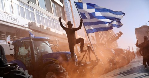 Farmers participate in a rally at the port of Thessaloniki, Greece, Dec. 12, 2025. (EPA Photo)