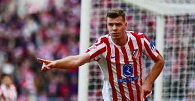 Atletico Madrid's Alexander Sorloth celebrates after scoring during a La Liga match against Valencia at Riyadh Air Metropolitano, Madrid, Spain, Dec. 13, 2025. (Reuters Photo)
