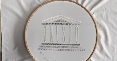 An Antep embroidery piece features the word "UNESCO." (DHA Photo)