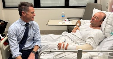 New South Wales Premier Chris Minns visits Ahmed al Ahmed, who hid behind parked cars and seized a rifle from one of the gunmen during the deadly Bondi Beach shooting, in Sydney, Australia, Dec. 15, 2025. (Reuters Photo)