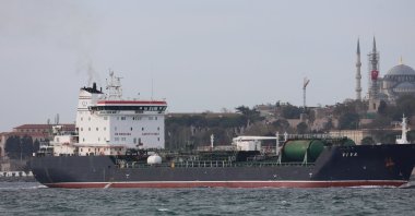 Turkish-owned chemical tanker Viva transits the Bosphorus enroute to the Black Sea, in Istanbul, Türkiye, Nov. 18, 2025. (Reuters Photo)