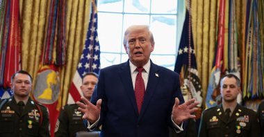 U.S. President Donald Trump speaks during a Mexican Border Defense Medal presentation in the Oval Office at the White House in Washington, D.C., U.S., Dec. 15, 2025. (Reuters Photo)