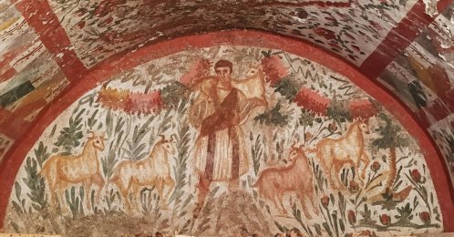 A rare fresco depicting Jesus as the “Good Shepherd” with distinctly Roman features, Iznik, Bursa, Türkiye, Dec. 10, 2025. (İHA Photo)