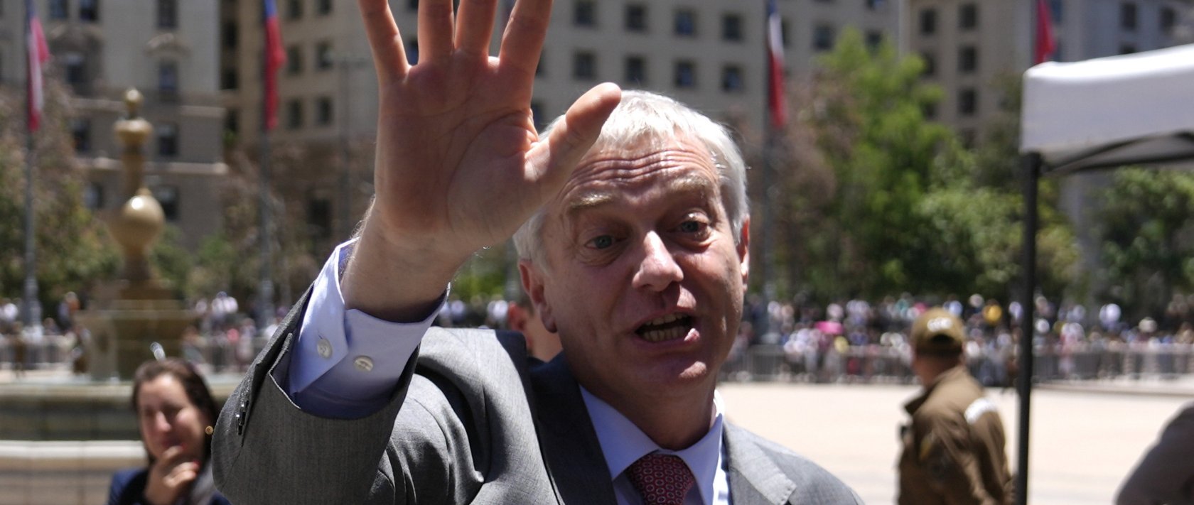 President-elect Jose Antonio Kast waves as he departs after a meeting with President Gabriel Boric at the Palacio de la Moneda in Santiago, Chile, Dec. 15, 2025. (EPA Photo)