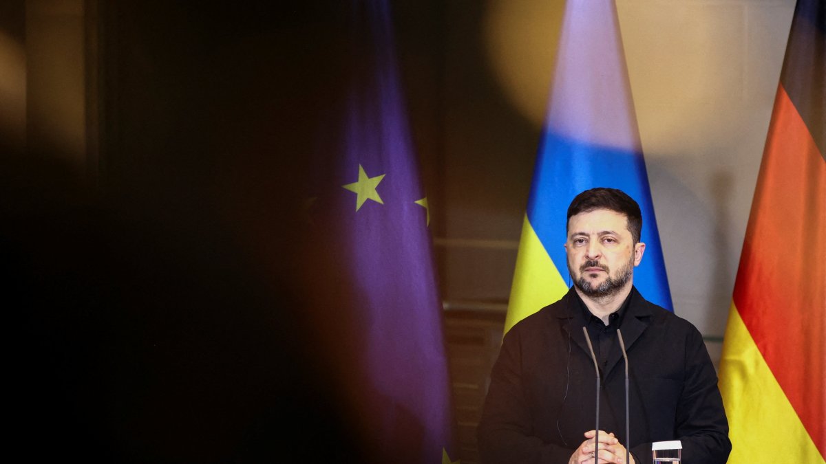 Ukrainian President Volodymyr Zelenskyy attends a press conference at the Chancellery, Berlin, Germany, Dec. 15, 2025. (Reuters Photo)