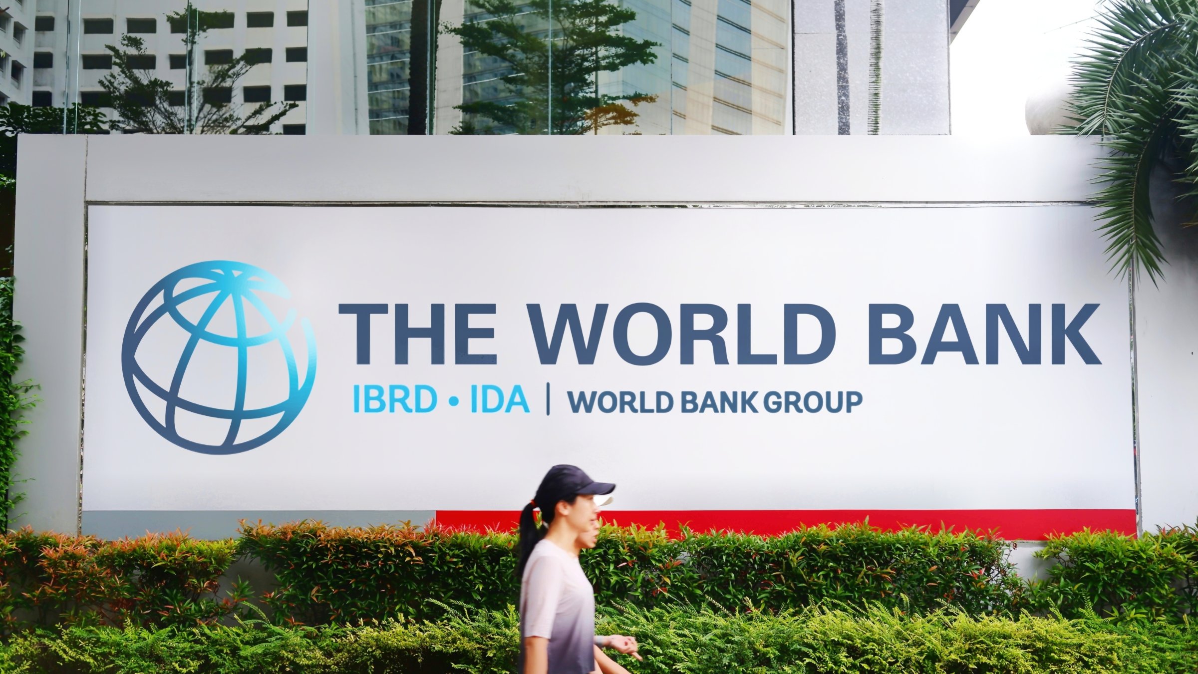 The World Bank logo is seen on a billboard, Jakarta, Indonesia, July 4, 2023. (Shutterstock Photo)