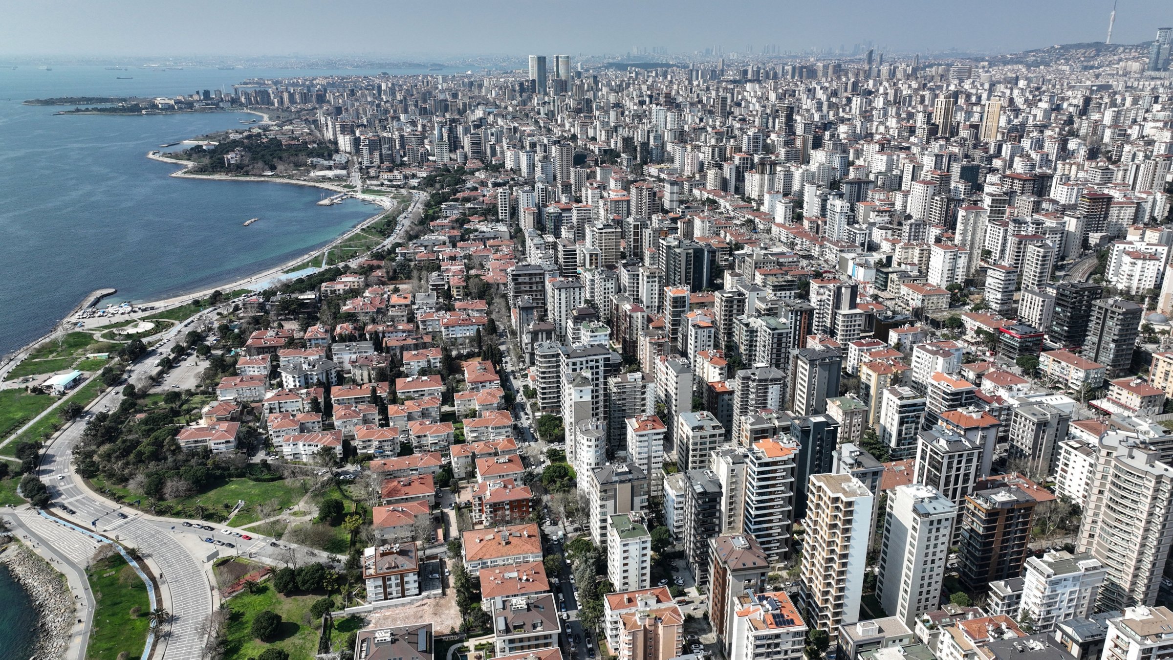 An aerial photograph taken with a drone shows the Kadıköy district, Istanbul, Türkiye, March 20, 2023. (EPA Photo)