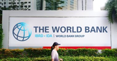 The World Bank logo is seen on a billboard, Jakarta, Indonesia, July 4, 2023. (Shutterstock Photo)