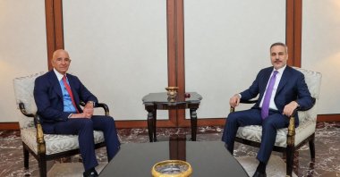 Foreign Minister Hakan Fidan (R) receives U.S. envoy Tom Barrack, Ankara, Türkiye, Dec. 16, 2025. (IHA Photo)