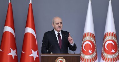 Turkish Parliament Speaker Numan Kurtulmuş speaks at the 16th Ambassadors Conference in Ankara, Dec. 16, 2025. (AA Photo)