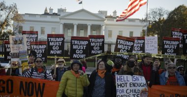 Protestors calling for U.S. President Donald Trump's impeachment and removal gather outside the White House, in Washington DC, U.S., Nov. 17, 2025. (AA Photo)