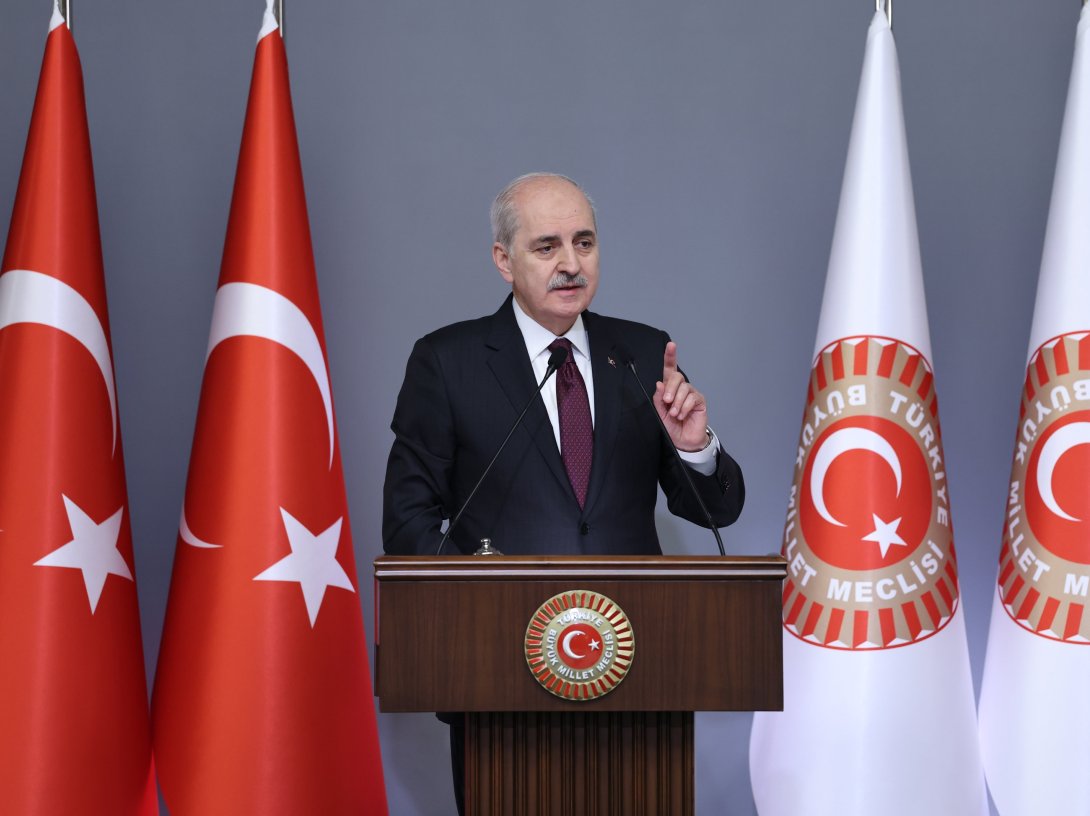 Turkish Parliament Speaker Numan Kurtulmuş speaks at the 16th Ambassadors Conference in Ankara, Dec. 16, 2025. (AA Photo)