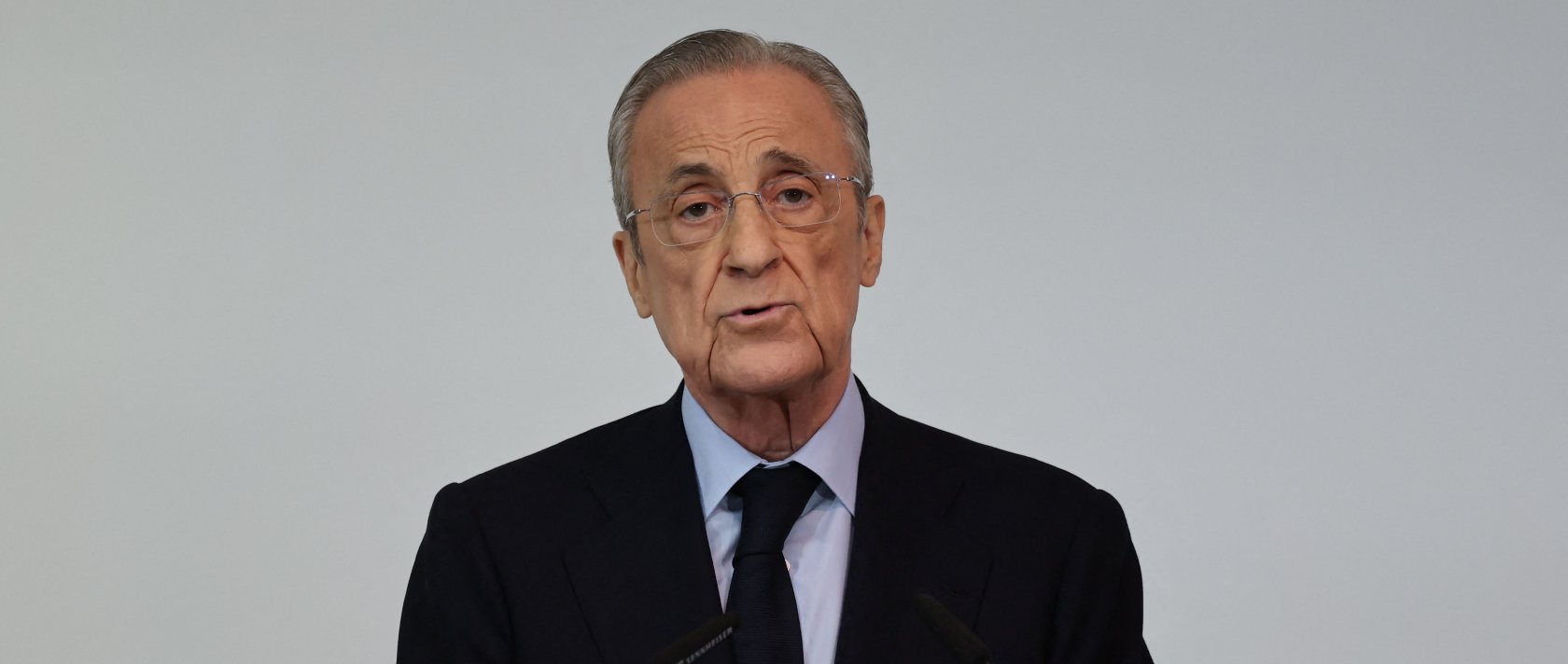 Real Madrid's President Florentino Perez delivers a speech duirng traditional year-end holiday gathering of journalists and other guests at the Santiago Bernabeu stadium, Madrid, Spain, Dec. 15, 2025. (AFP Photo)