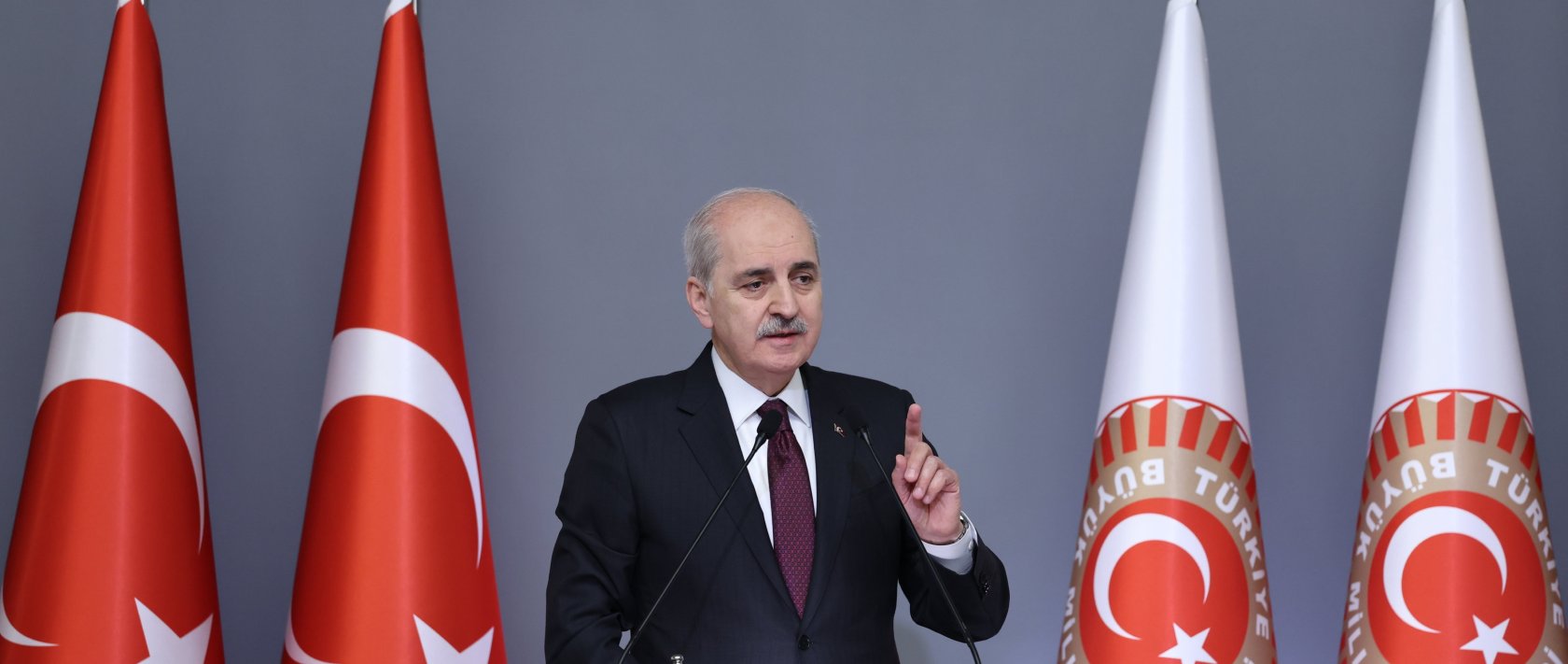 Turkish Parliament Speaker Numan Kurtulmuş speaks at the 16th Ambassadors Conference in Ankara, Dec. 16, 2025. (AA Photo)