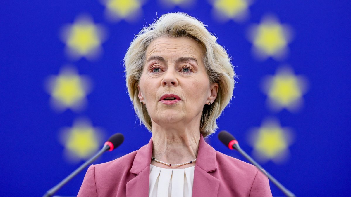 EC President Ursula von der Leyen speaks during a debate at the European Parliament in Strasbourg, France, Dec. 17, 2025. (EPA Photo)