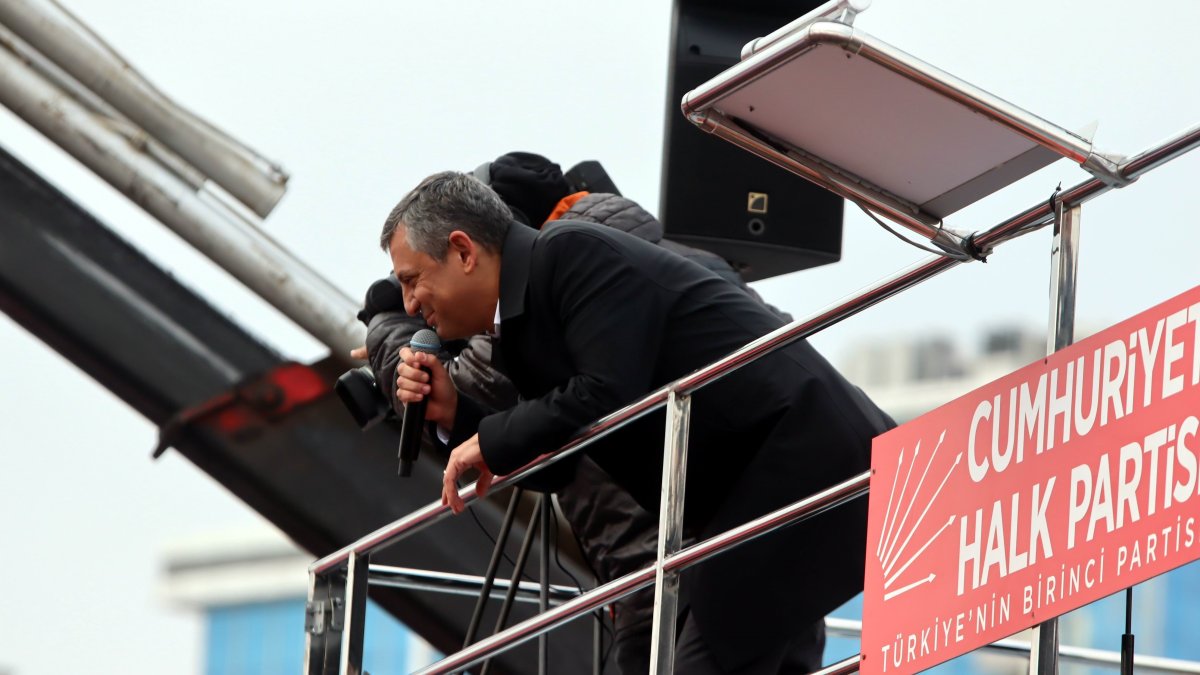 CHP leader Özgür Özel attends a rally, Kayseri, central Türkiye, Dec. 13, 2025. (İHA Photo)