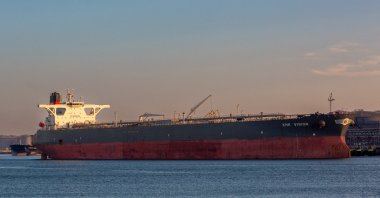 Crude oil tanker "White Crane", named "KHK Vision" at the time this photo was taken, Rozenburg, Netherlands, March 16, 2014. It is one of six oil tankers sanctioned by the U.S., Dec. 11, 2025, for transporting Venezuelan crude oil. (Reuters Photo)