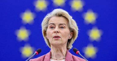 EC President Ursula von der Leyen speaks during a debate at the European Parliament in Strasbourg, France, Dec. 17, 2025. (EPA Photo)