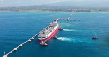 Türkiye's first floating storage and regasification unit (FSRU) Ertuğrul Gazi is seen at a port in Dörtyol, southern Hatay province, Türkiye, Dec. 17, 2025. (AA Photo)