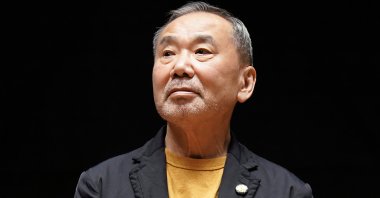 Japanese novelist Haruki Murakami appears during a press conference at the Waseda University, Tokyo, Japan, Sept. 22, 2021. (AP Photo)
