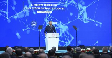 Interior Minister Ali Yerlikaya speaks at a meeting with police chiefs, Ankara, Türkiye, Dec. 17, 2025. (AA Photo)